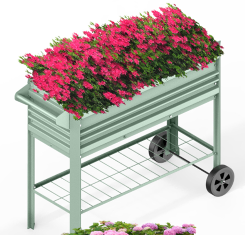 WORKPRO 37 in Outdoor Galvanized Raised Garden Bed with Legs Wheels -Light Green gallery