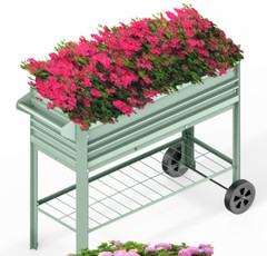 WORKPRO 37 in Outdoor Galvanized Raised Garden Bed with Legs Wheels -Light Green
