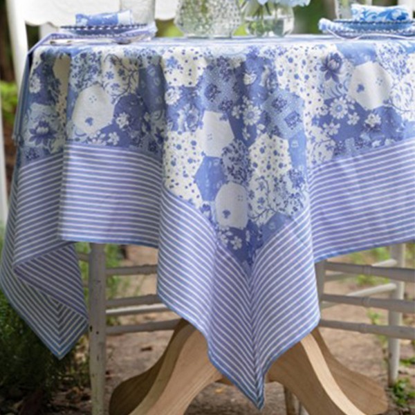 April Cornell Porcelain Patchwork Tablecloth 54 x 54 Breakfast Cloth Blue White gallery