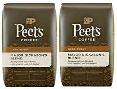 2 Packs Peet’s Coffee Major Dickason’s Blend Deep Roast, Whole Bean, 32 oz. each