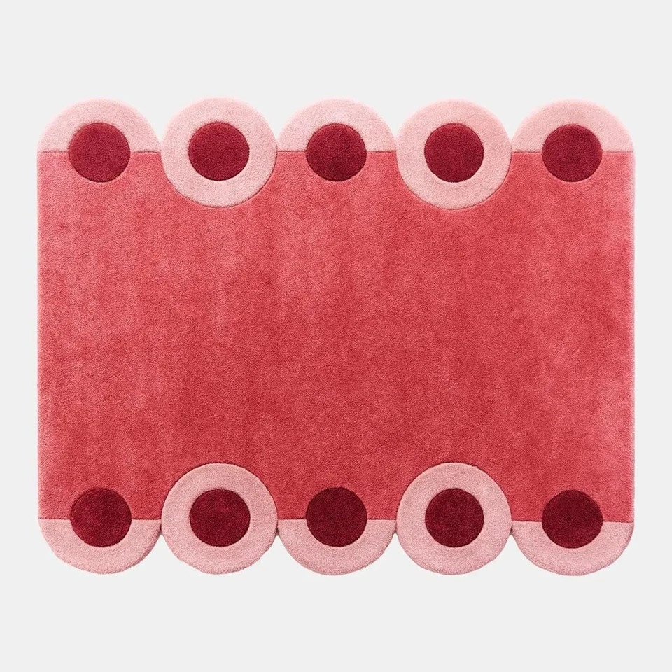 Modern Hand-Tufted 100% Wool Carpet Retro Pink & Red Circle Pattern Any Room gallery