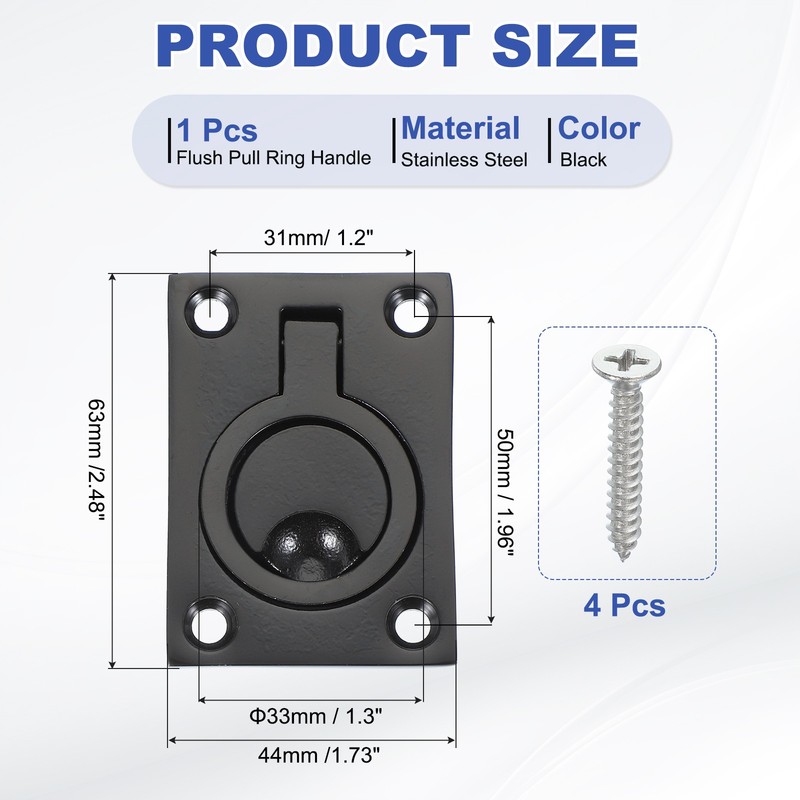 2-1/2"-1-3/4" Flush Pull Ring Handles Recessed Door Pull with Screw Black gallery