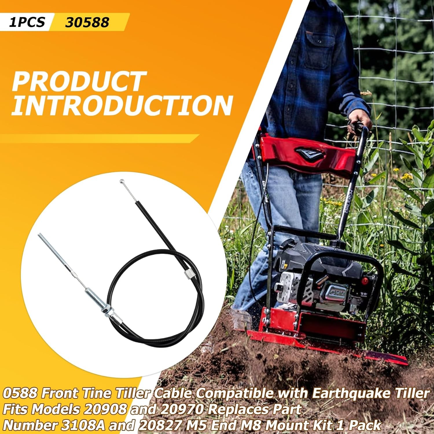 30588 Front Tine Tiller Control Cable, Drive Cable with Ferrule Fit for Earthqua gallery