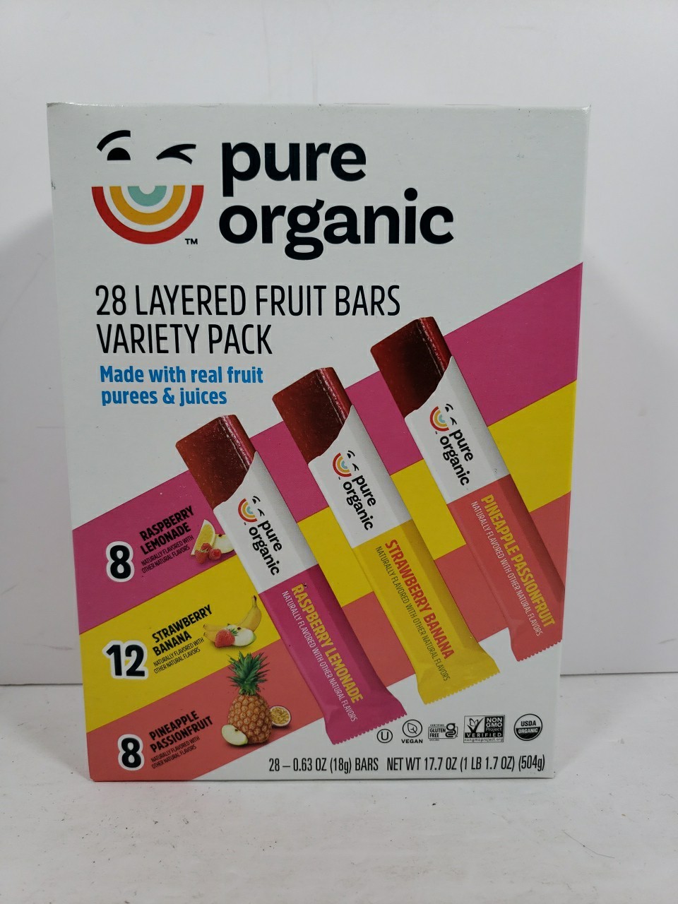 Pure Organic Layered Fruit Bars Variety Pack, 28 Count (1 Box), All Natural gallery
