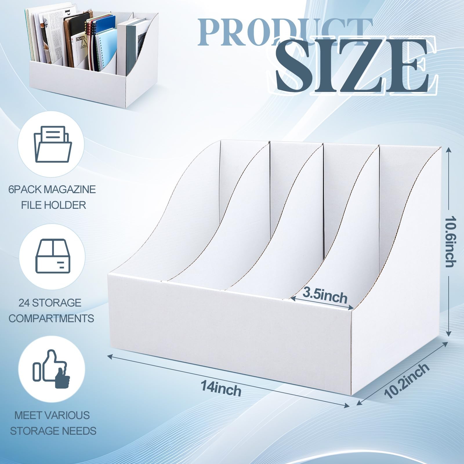 3 PCS White Cardboard Magazine File Holders Book Bins Fits 10.6x10.2x14 Inch gallery