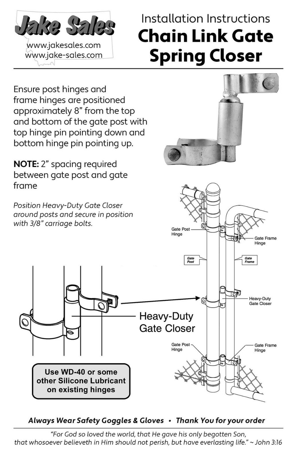 Chain link Gate Spring Closer - Self Closing Gate Spring Closer - Includes Bolts gallery