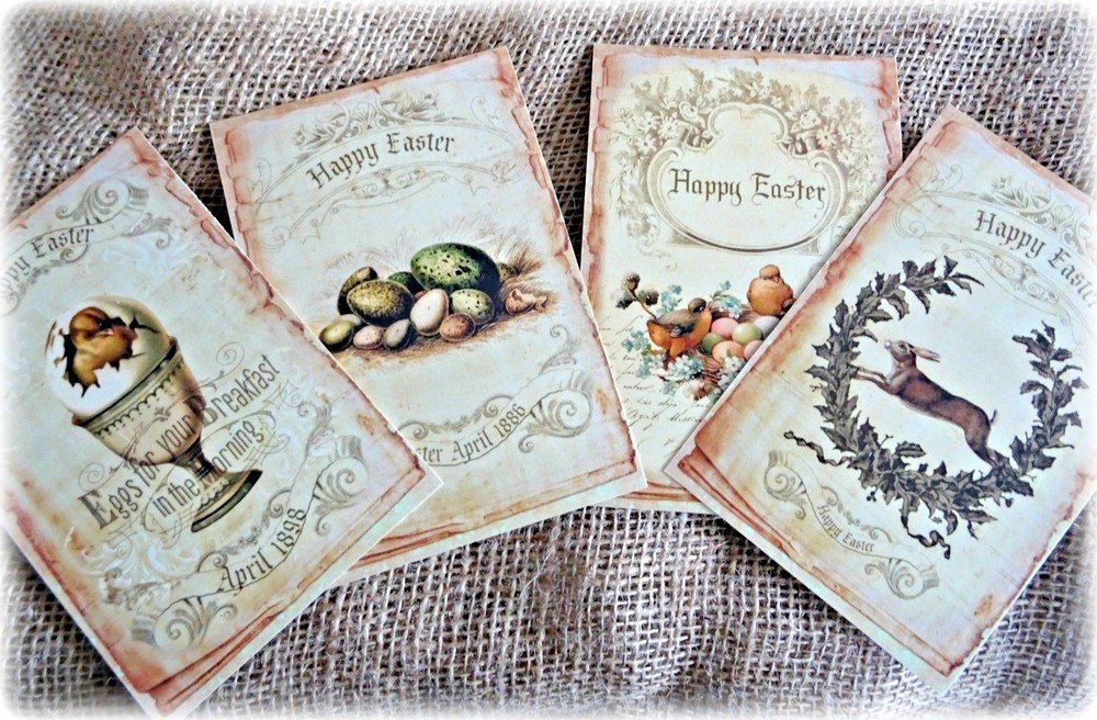 4 Large Vintage Style Easter Post Cards & C6 envelopes - 15.5cm x 10cm