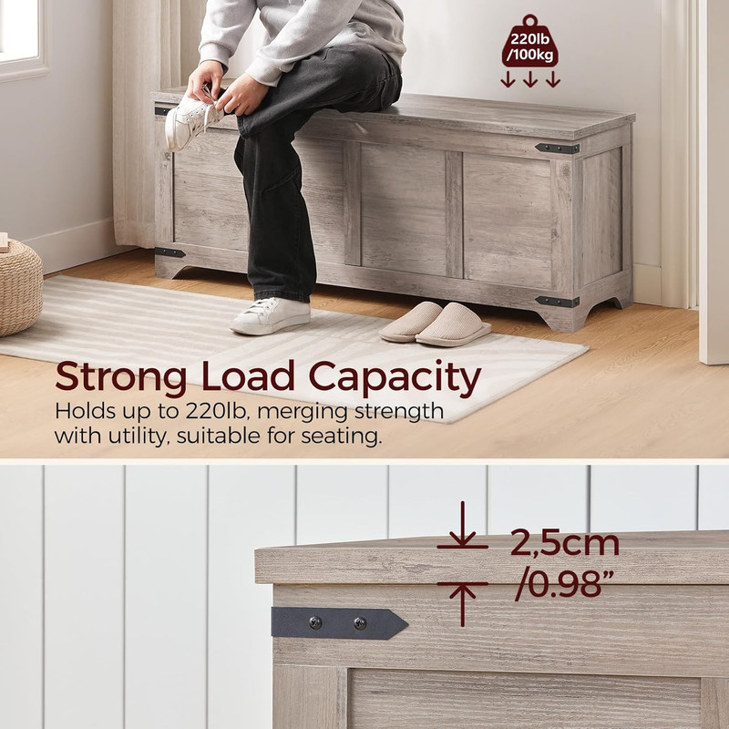 Storage Chest, 47.2" Storage Trunk with 2 Safety Hinges, Wooden Toy Chest, Entry gallery