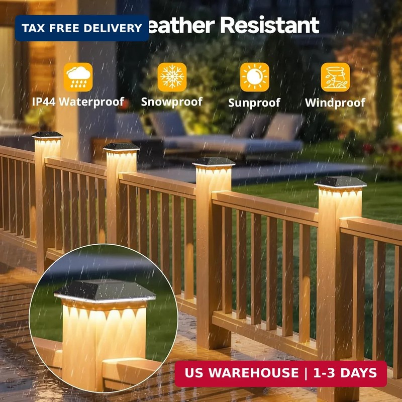 Mlambert 4 Pack Solar Post Cap Lights Outdoor - 3 Lighting Modes Waterproof LED gallery