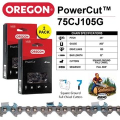 2-pack 32″ Chains – Oregon PowerCut 75CJ105G (3/8″ Pitch, .063″ Gauge, 105 DL) 2
