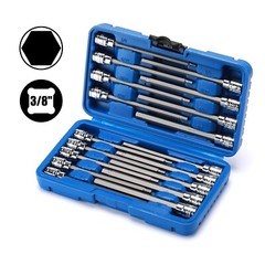 18PCS 3/8″Dr. Extra Long Hex Bit Socket Set, 1/8 Inch to 3/8 Inch, 3mm to 10mm