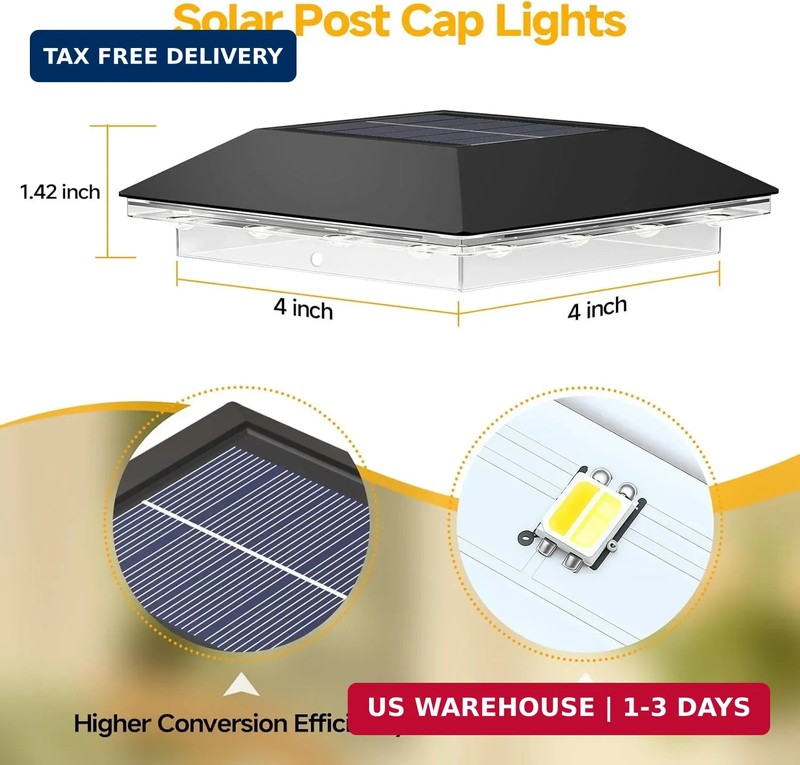 Mlambert 4 Pack Solar Post Cap Lights Outdoor - 3 Lighting Modes Waterproof LED gallery