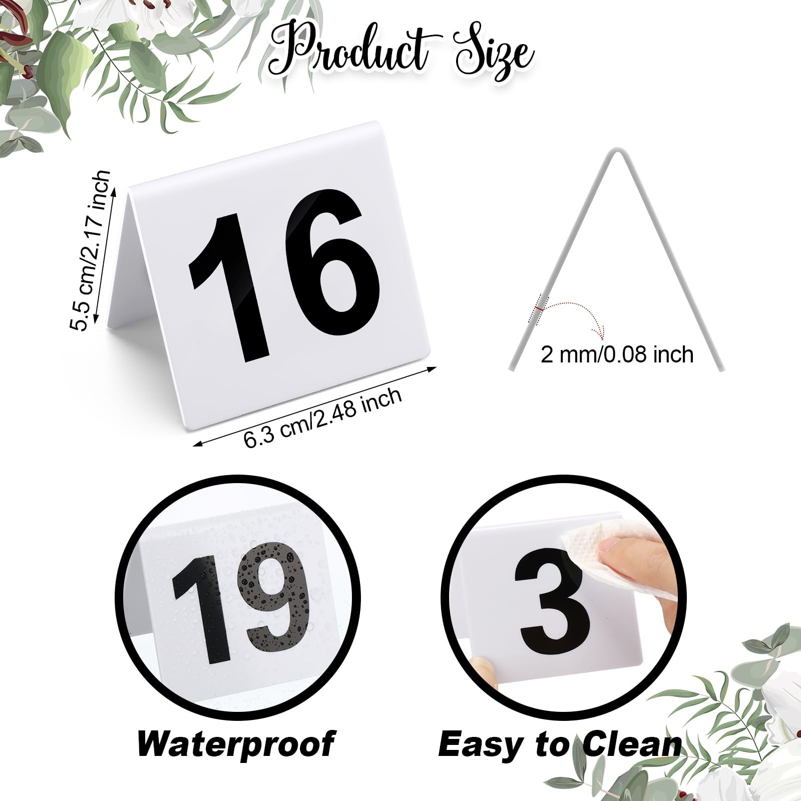 Tuanse Table Numbers 1-25 Acrylic Double 2.5 x 2.17 x 2 inches, White, Black gallery