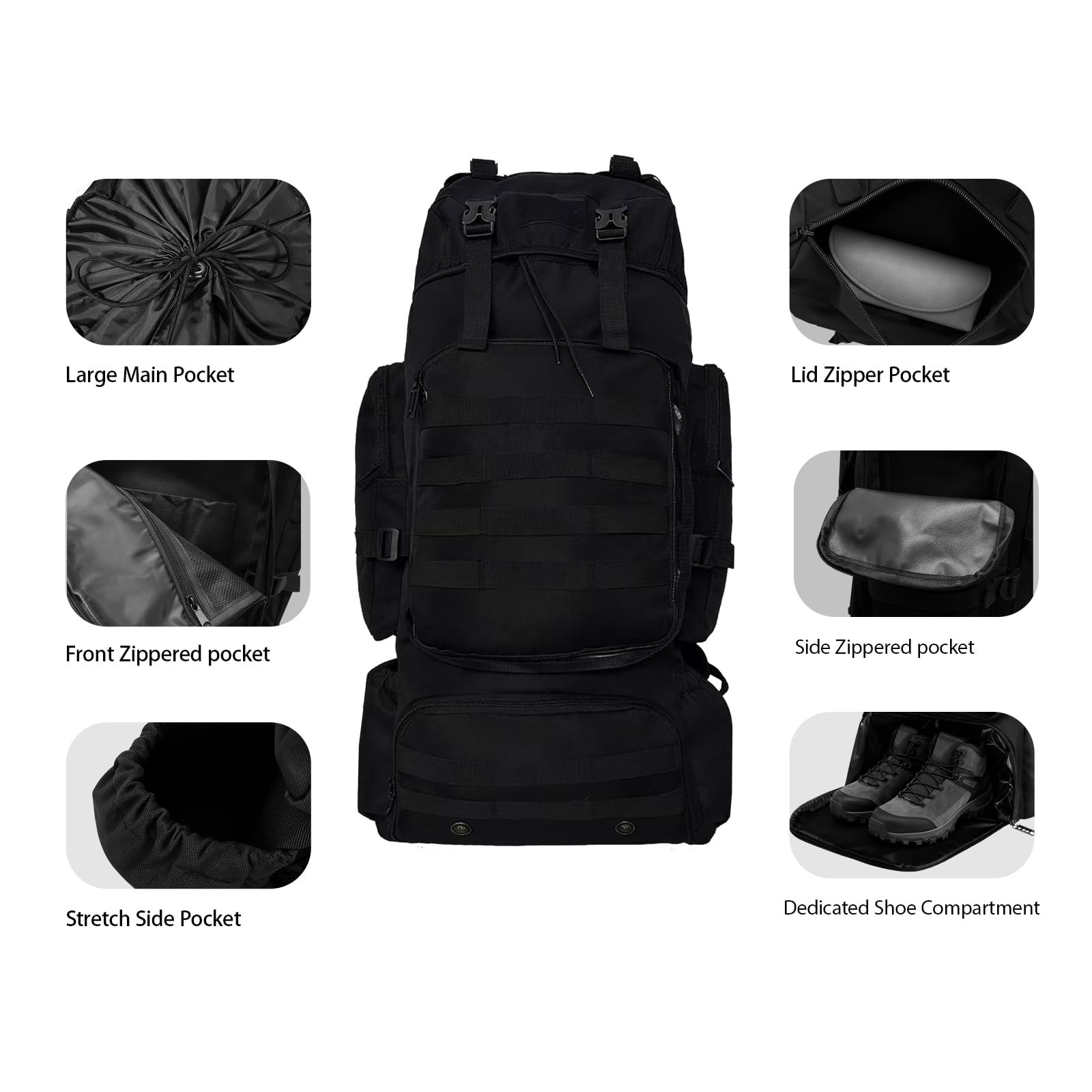 Tactical 80L Hiking Backpack with Dedicated Shoe Compartment - Large Capacity... 4