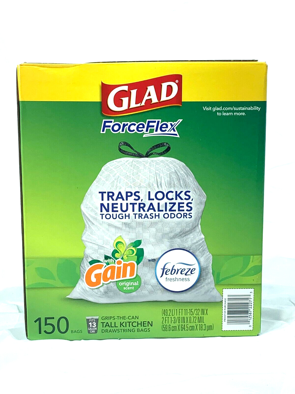 Glad ForceFlex Tall Kitchen Drawstring Trash Bags Original Scent 13 Gal 150 CT gallery