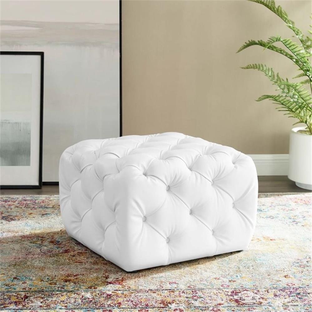 Modway Amour Tufted Button Square Faux Leather Ottoman in White gallery