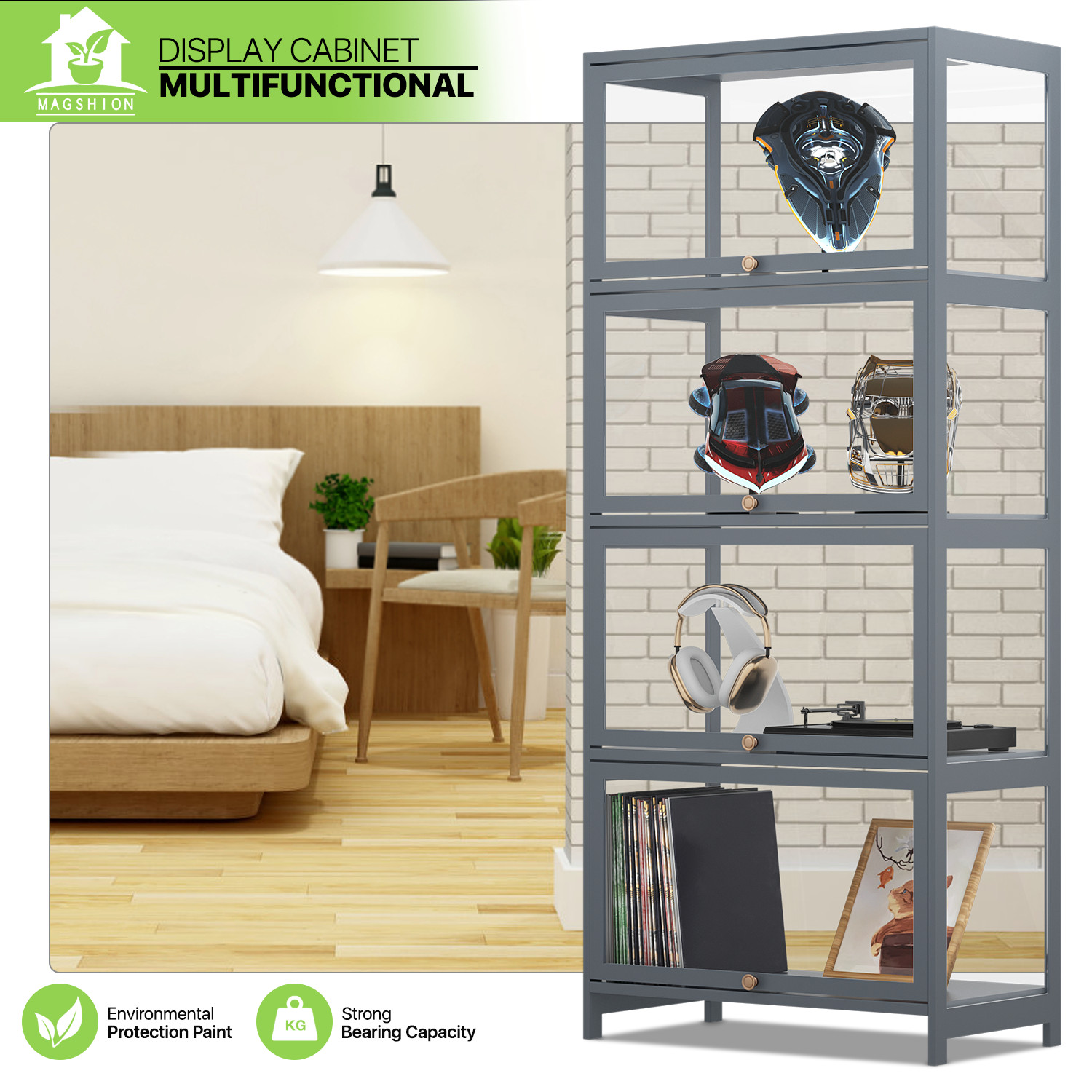 23"Display Cabinet 4 Tier Wine Showcase Filp Up Acrylic Door Craft Storage Shelf gallery