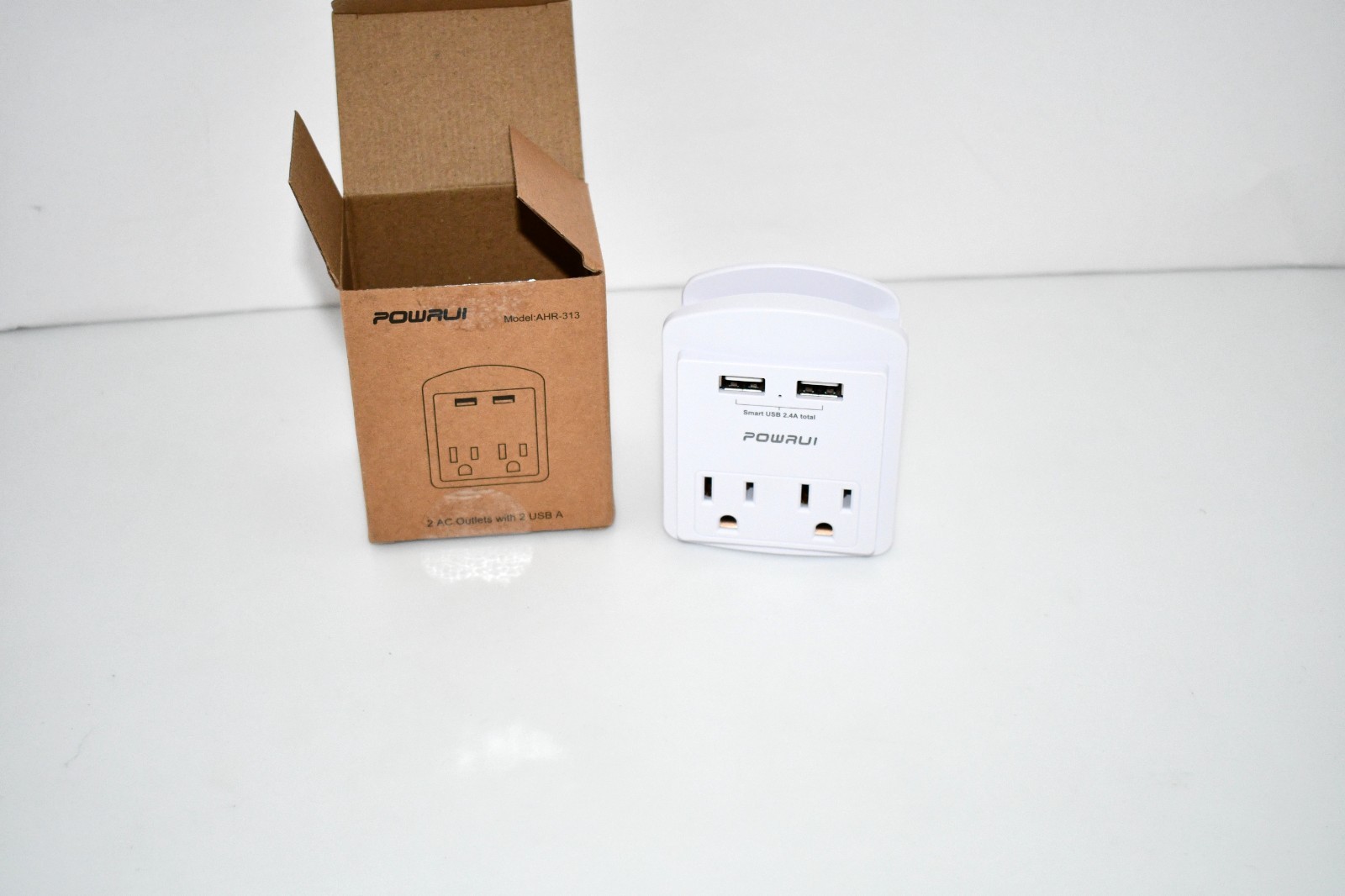 POWRUI USB Wall Charger Outlet Extender, 2 AC Outlets, 2 USB Ports, No Surge, Cr gallery