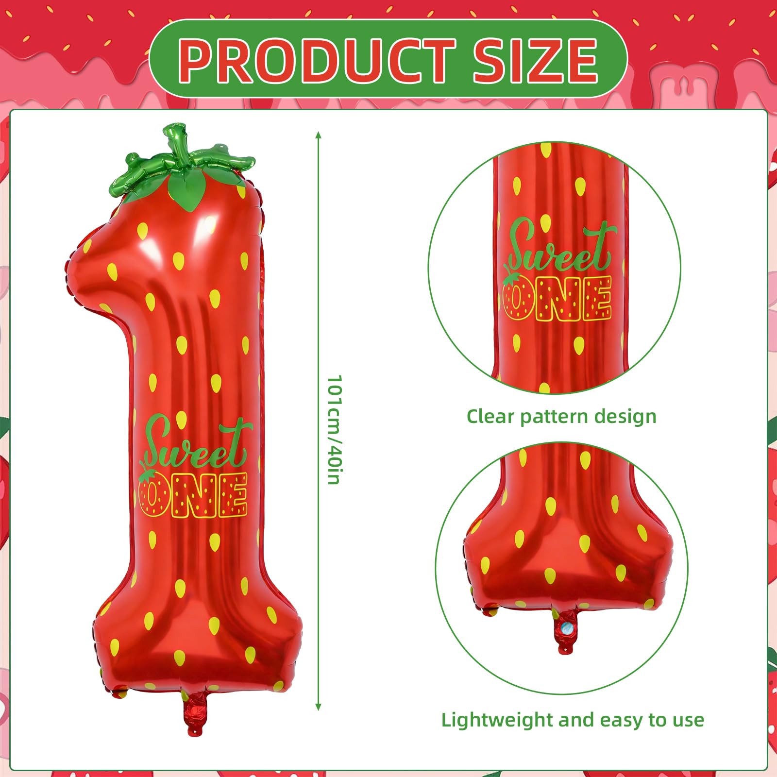 Berry First Birthday Decor, 40'' Strawberry Number 1 Balloon Strawberry 1st B. gallery