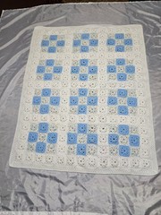 3D Granny Square Blue And White Afghan 38 in. x 50 in. Handmade