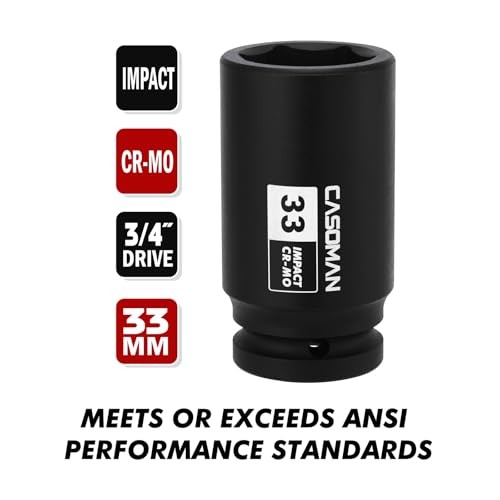 3/4" Drive 33 mm Axle Nut Impact Socket, CR-MO, 6 Point Deep 3/4-Inch Drive gallery