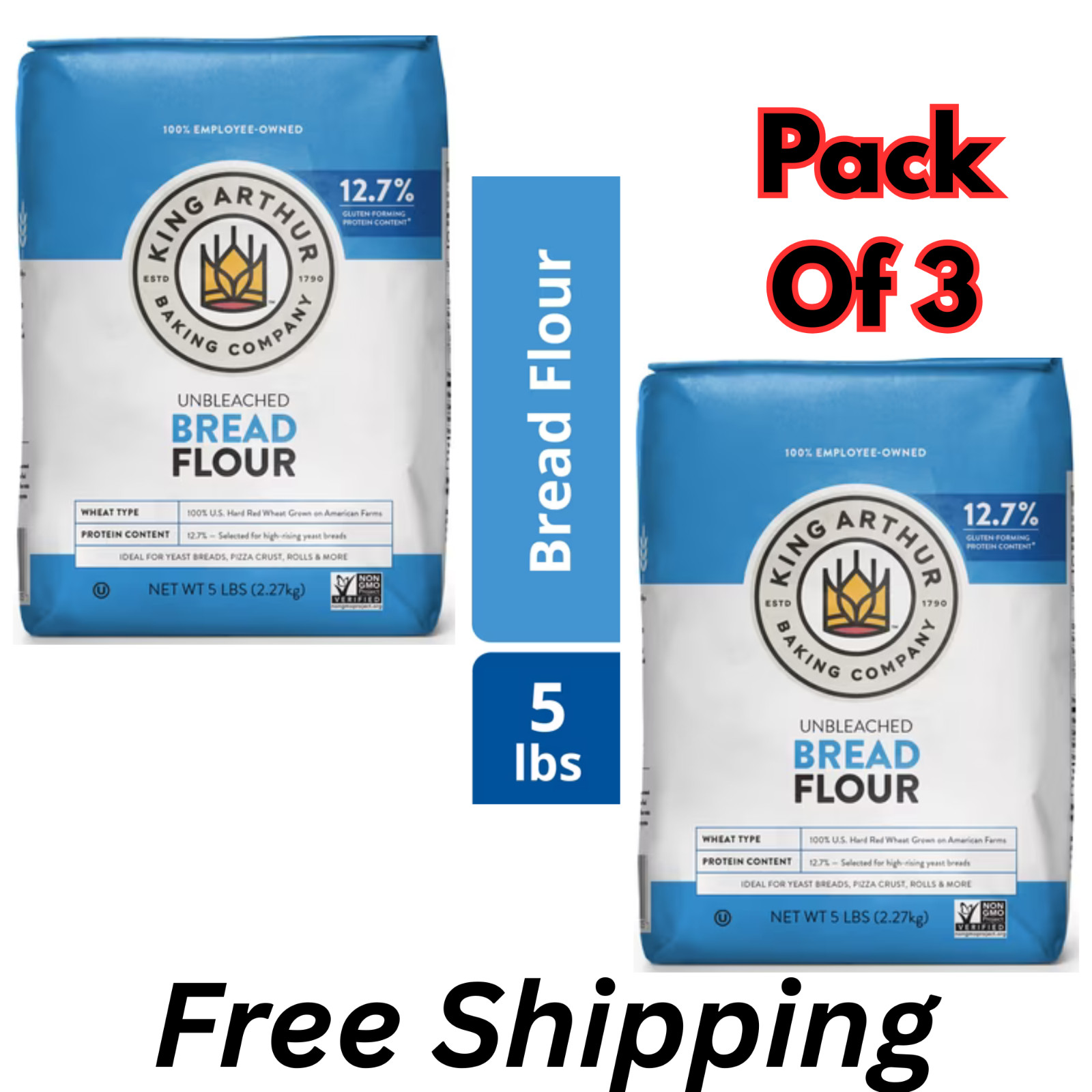 King Arthur Flour Unbleached Bread Flour 5 lb. Bag (3 PACK) gallery