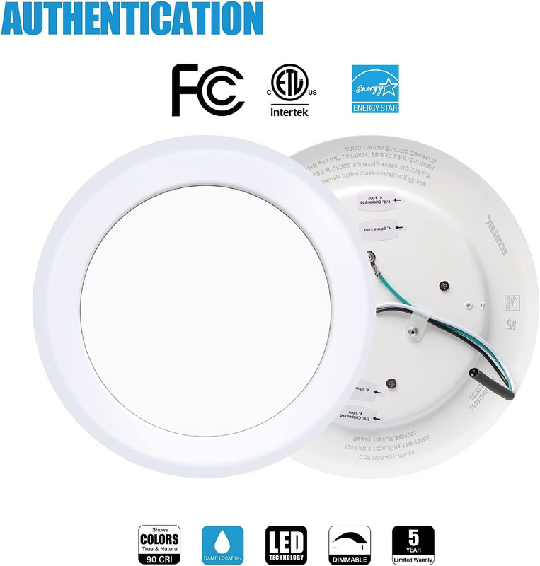 LED Flush Mount Ceiling Light 6In Dimmable 16.5W 5000K White ETL FCC gallery