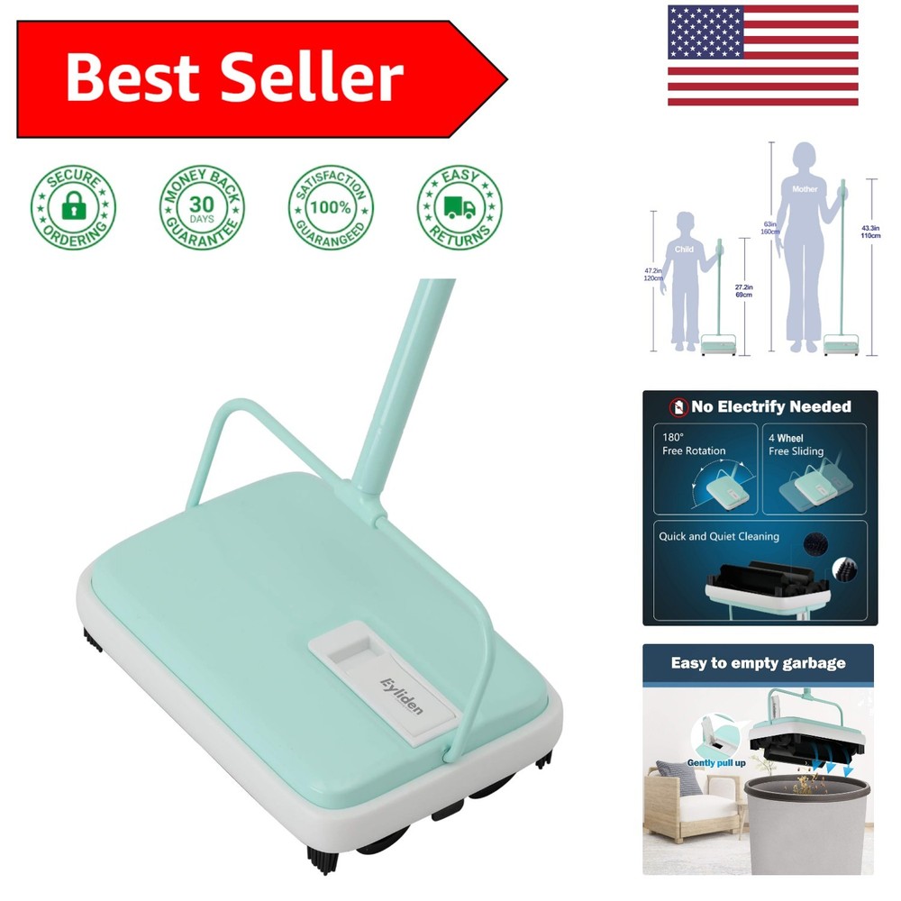Compact Mint Carpet Sweeper - No Noise, One-Touch Trash Disposal, Lightweight