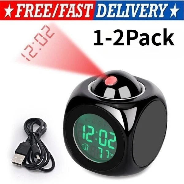 LED Projection Alarm Clock Digital LCD Display Voice Talking Weather Snooze USB gallery