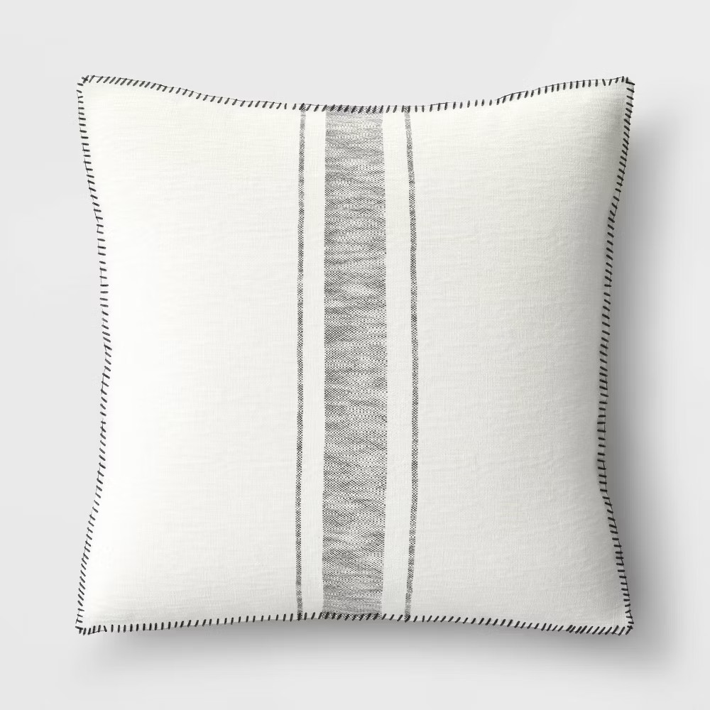 Oversized Placed Striped Square Throw Pillow Cream/Black - Threshold gallery
