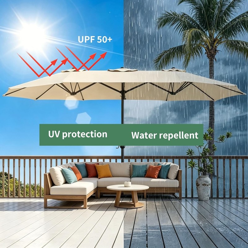 15ft Double Sided Patio Umbrella Replacement Canopy, 12 Ribs Umbrella gallery