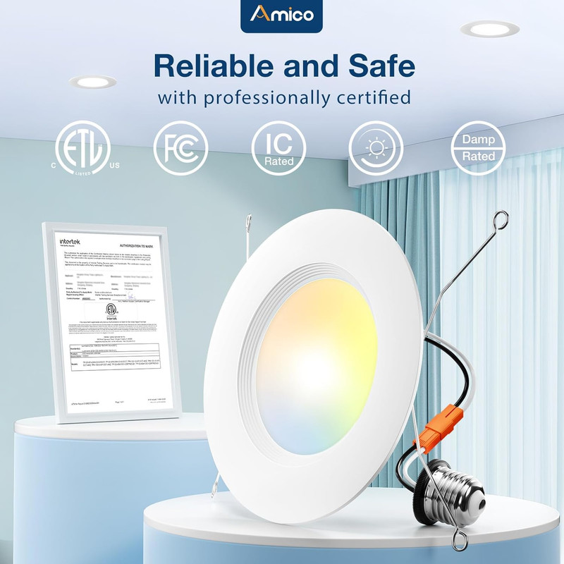 5/6" 48-Pack Dimmable LED Recessed Lights, 5CCT, 950LM, Retrofit, ETL/FCC gallery