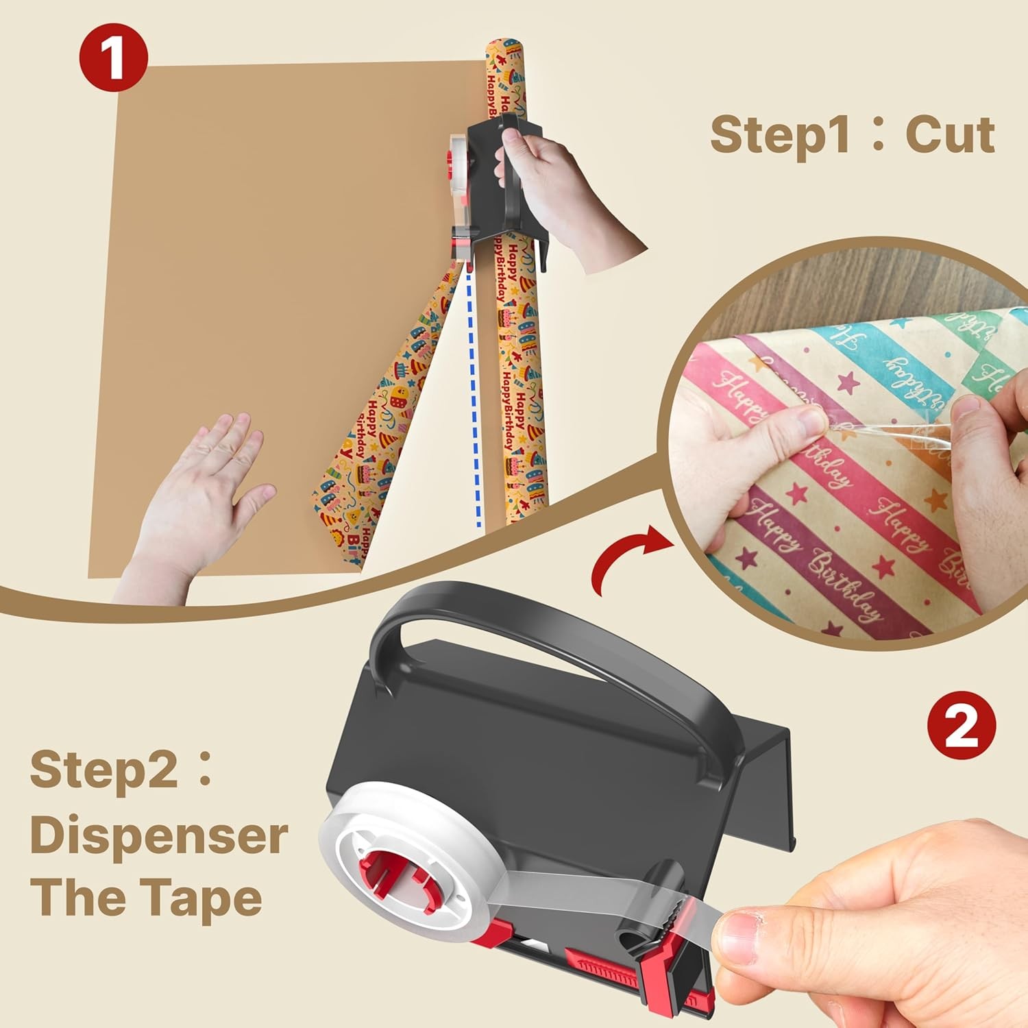 2 Pack Wrapping Paper Cutter & Tape Dispenser Tool with 4 Tapes & Blades Set gallery
