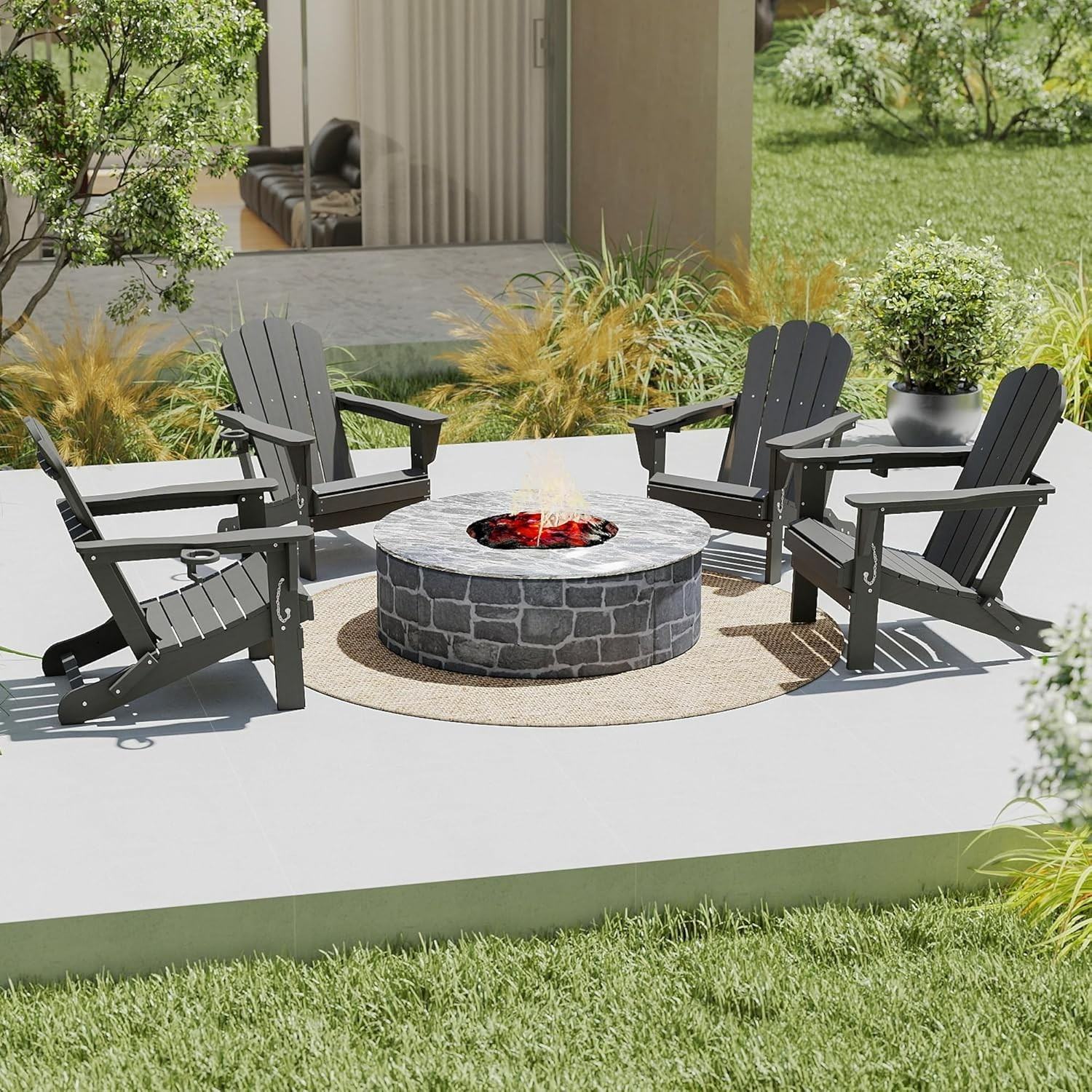 4pcs All-Weather HDPE Folding Adirondack Chair Fire Pit Chair w/Cup Holder,Grey gallery