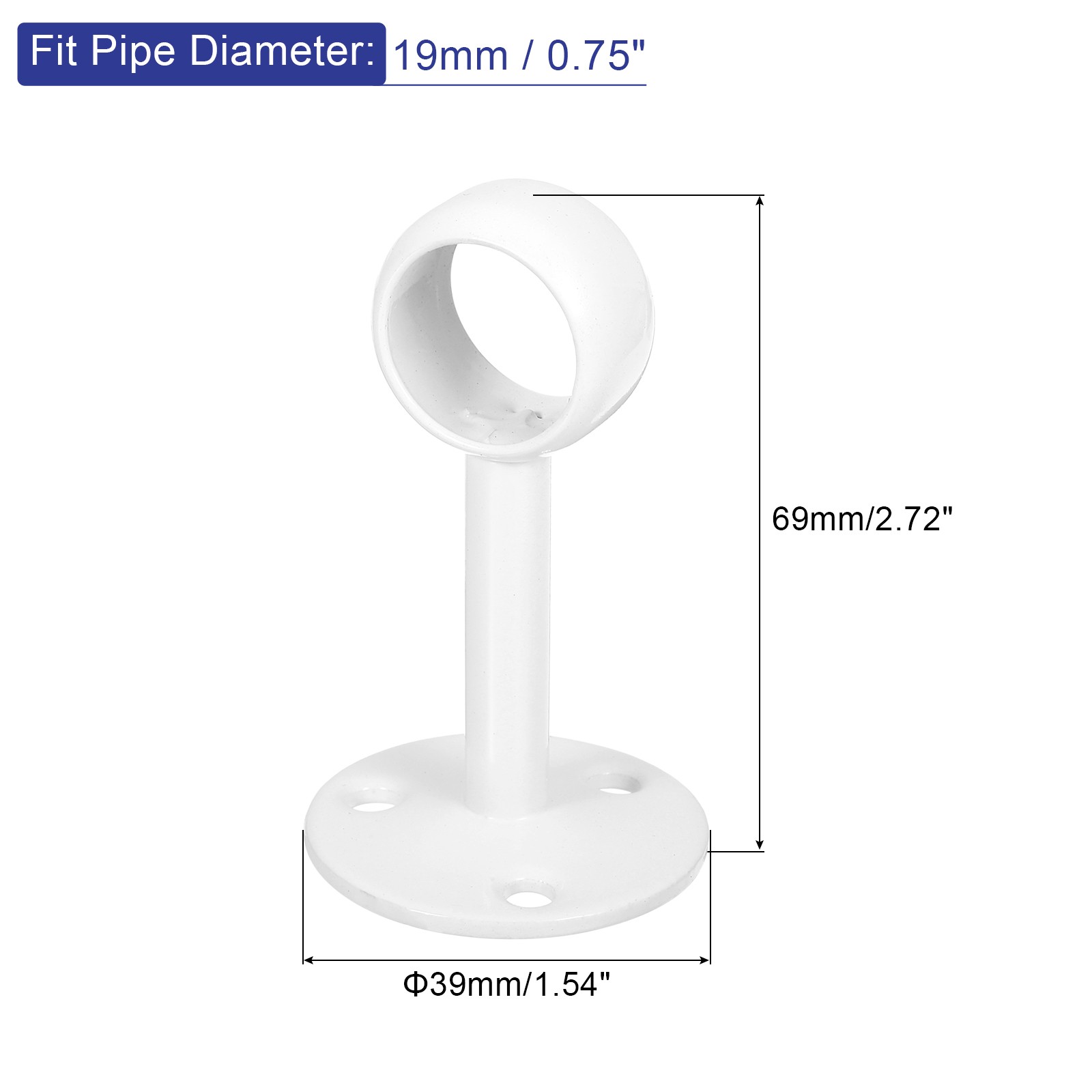 0.75" White Stainless Steel Wardrobe Rod Holder Curtain Rod Holder gallery