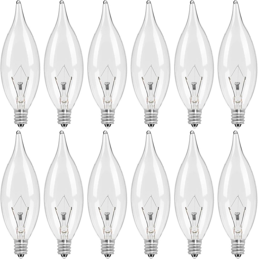 12-Pack Candelabra Light Bulbs 40W Warm White 2500K 380 Lumen Candle Chandelier