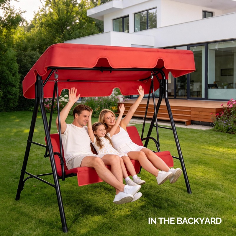 Porch Swing Hammock Bench Lounge Chair Steel 3-Seat with Canopy for Outdoor gallery