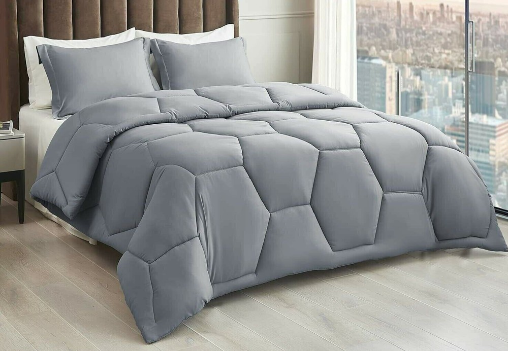 Queen Size Honeycomb Comforter Set - Soft & Cozy 88"x88" w/ 2 Pillow Shams GRAY