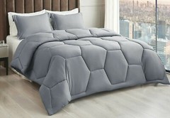 Queen Size Honeycomb Comforter Set – Soft & Cozy 88″x88″ w/ 2 Pillow Shams GRAY