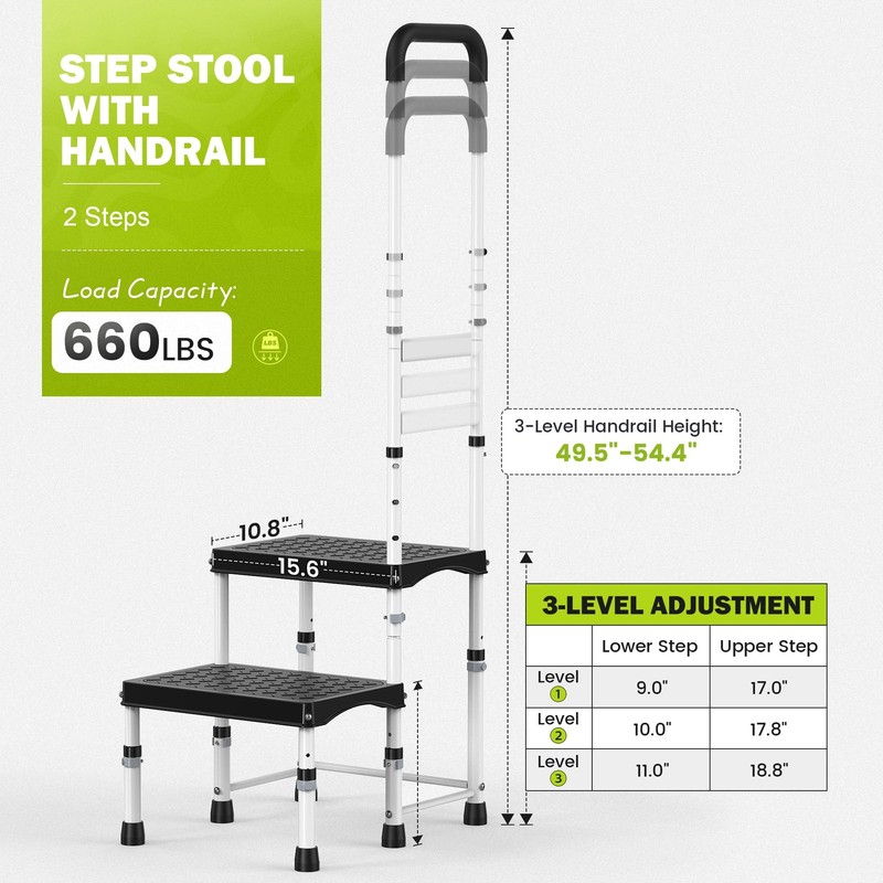 RV Step Stool Handle Elderly 2 Ladder Handrail Reinforced PP Wide Platform gallery