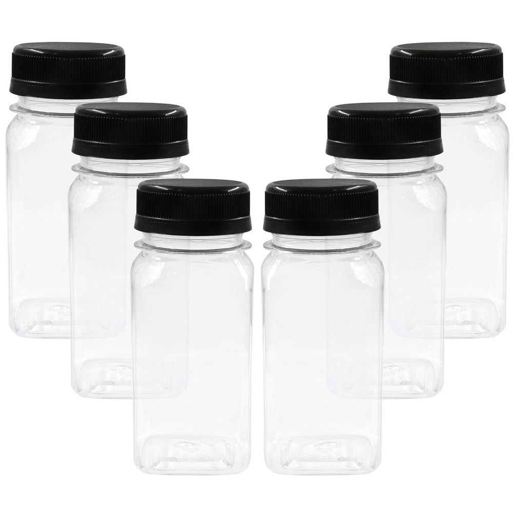 6 PCS 4 oz Reusable Clear Plastic Empty Beverage Juice Bottles With Lids