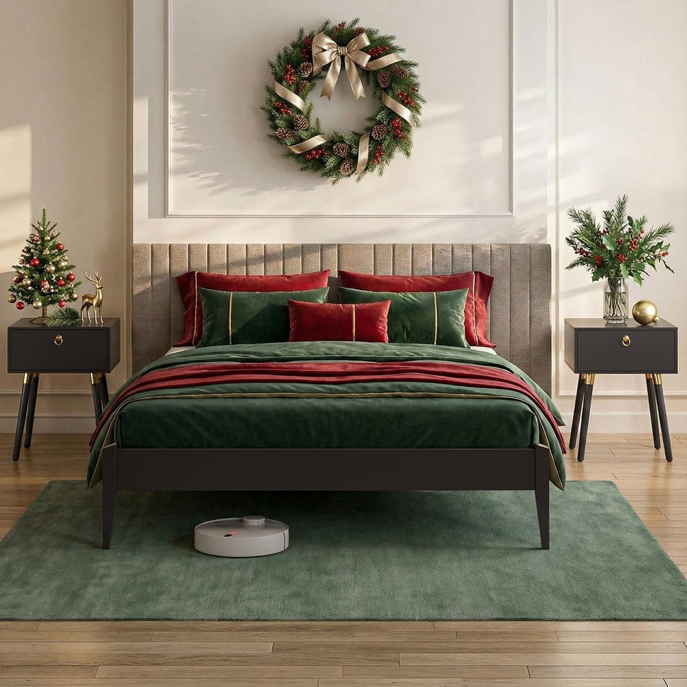 Dinkees King Solid Wood Platform Bed Frame - Modern Minimalist Design, No Box Sp