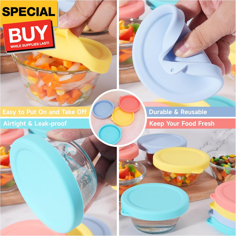 4 PCS Silicone Replacement Lids for Pyrex and Anchor Hocking Glass Custard Cups gallery
