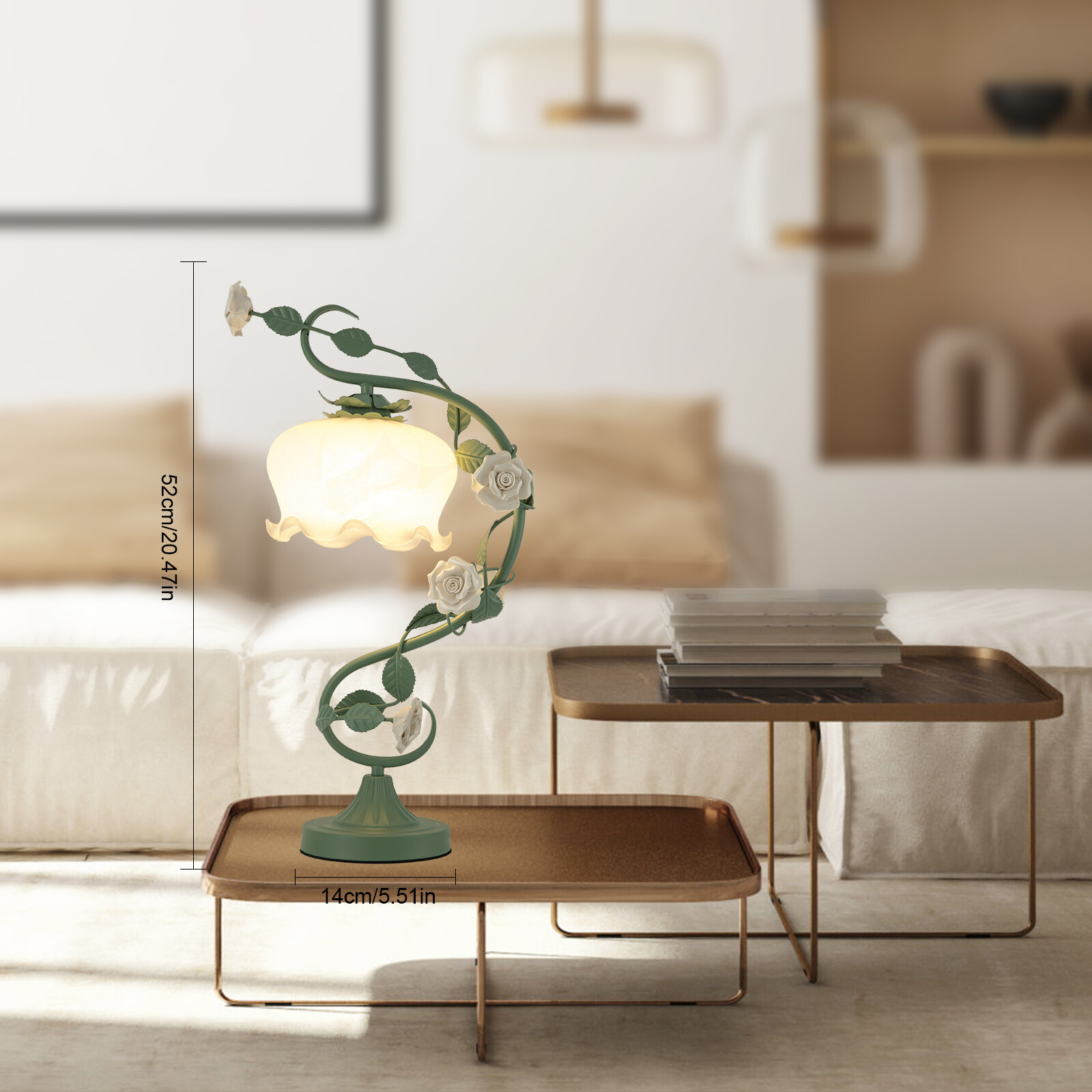 Green Flower Petal Table Lamp Bedroom Bedside Flower Night Light Glass Lampshade gallery