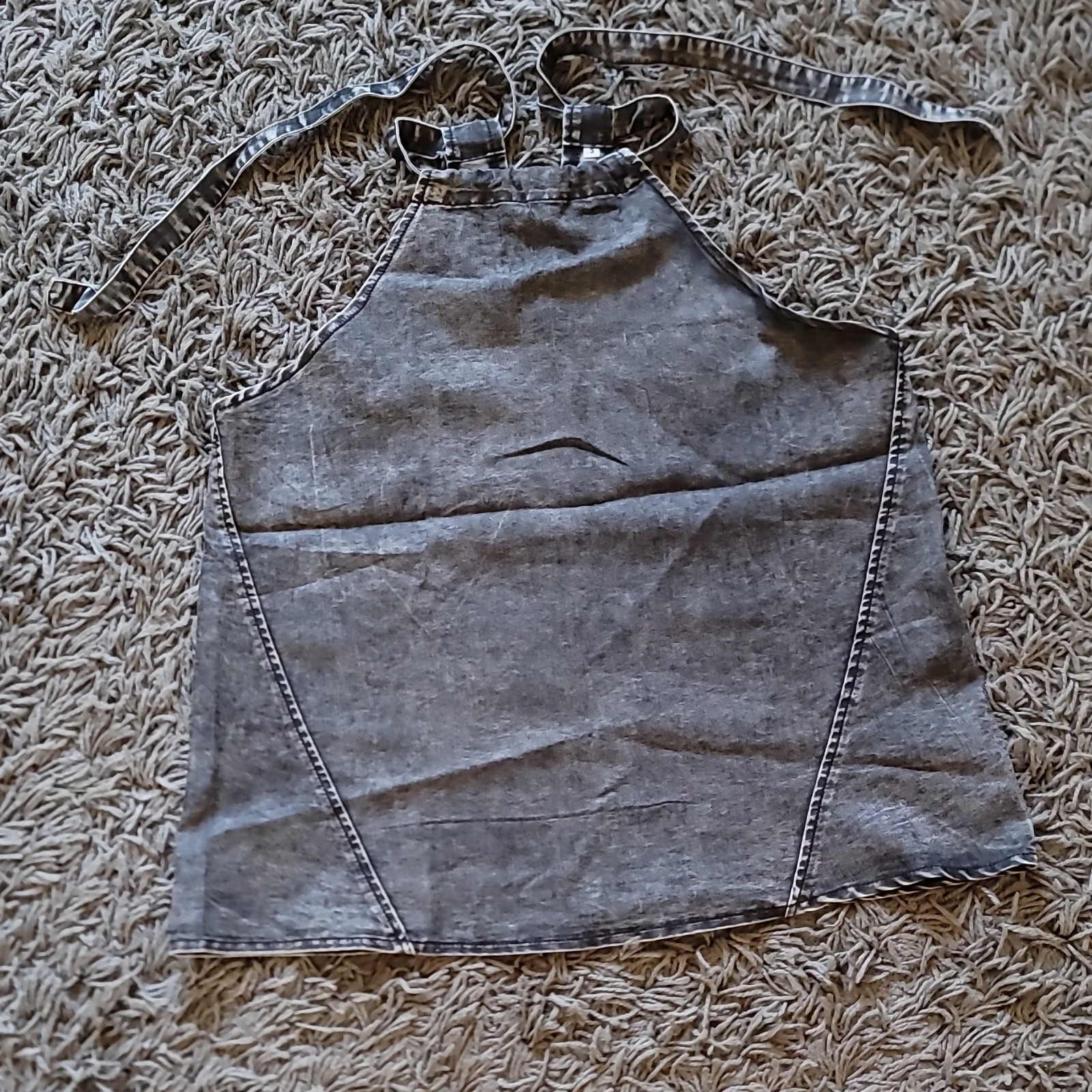 Gray Denim Bib Apron, Solid Plain Pattern, Kitchen Cooking Apron, Size S gallery