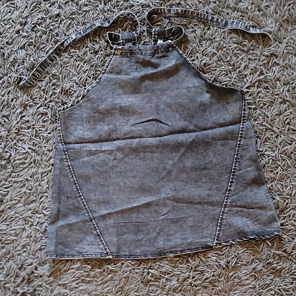 Gray Denim Bib Apron, Solid Plain Pattern, Kitchen Cooking Apron, Size S