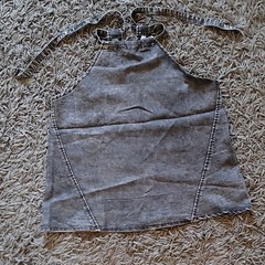 Gray Denim Bib Apron, Solid Plain Pattern, Kitchen Cooking Apron, Size S