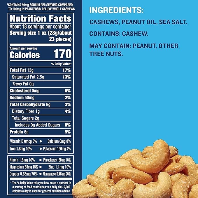 PLANTERS Deluxe Lightly Salted Cashews, Party Snacks, 18.25 Ounce (Pack of 1) gallery