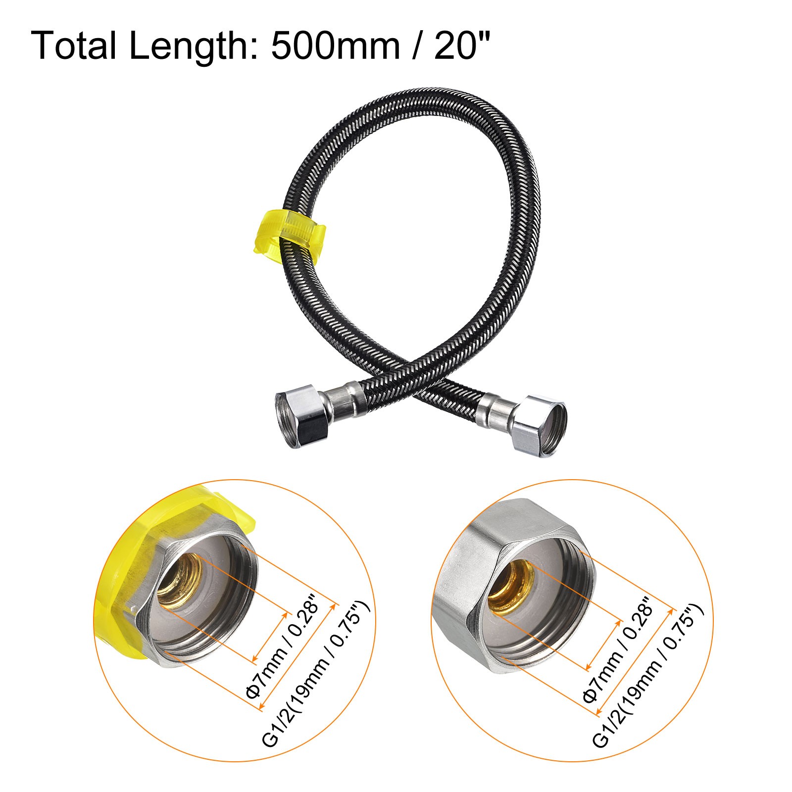 Faucet Supply Line Connector G1/2 Female x G1/2 Female 20" Hose Black gallery