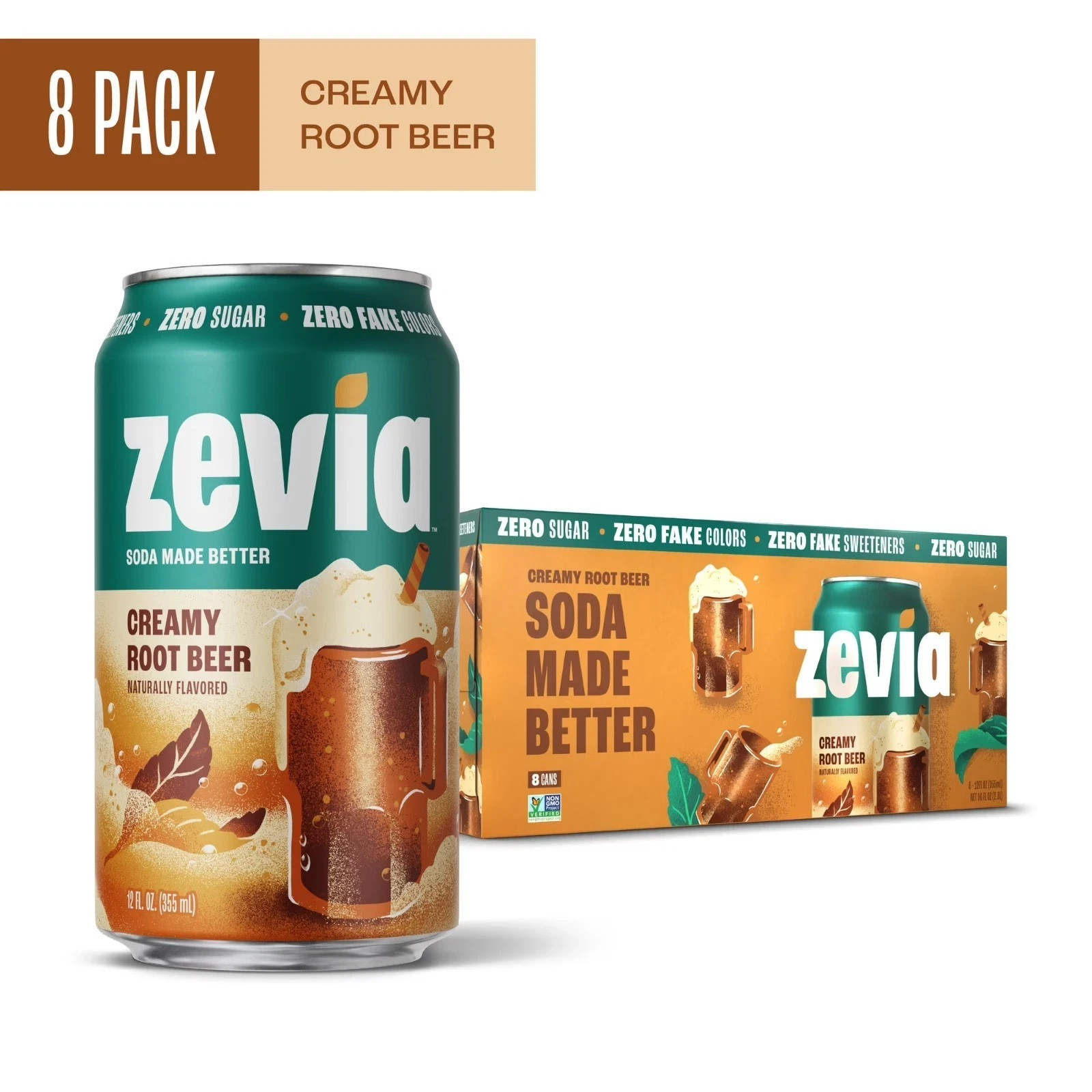 (8 Pack) Zevia Zero Sugar, Creamy Root Beer Soda Pop, 12 fl Oz.. gallery